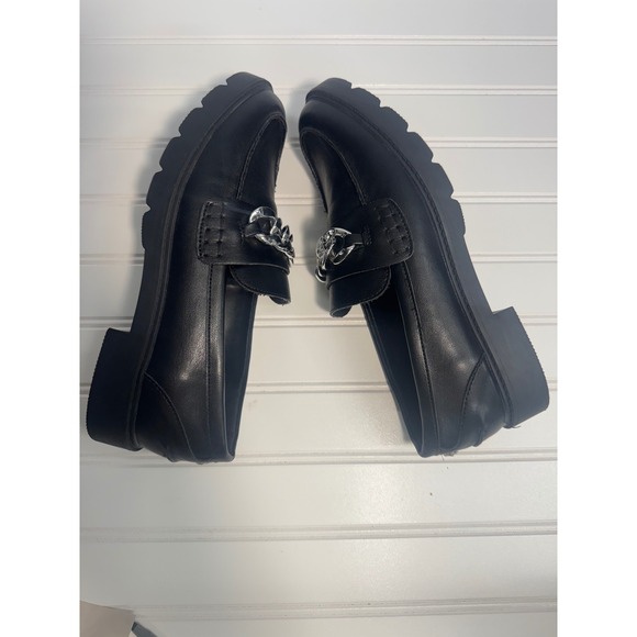 Anne Klein | Chunky Silver Chain Black Loafers Woman Size 8.5 minimal wear - Picture 6 of 9
